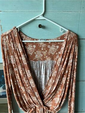 Free People Rust Floral Bodysuit with Beautiful Draping